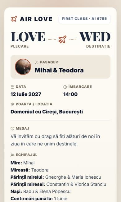 Previzualizare invitație Bilet de avion