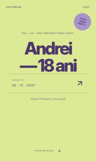 Modelul Festival Pass, exemplu de invitație digitală