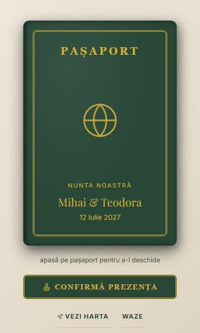 Modelul Pașaport, exemplu de invitație digitală