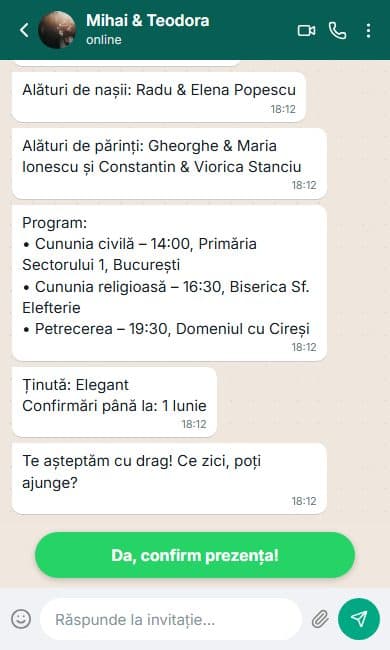 Previzualizare invitație Mesaj pentru tine